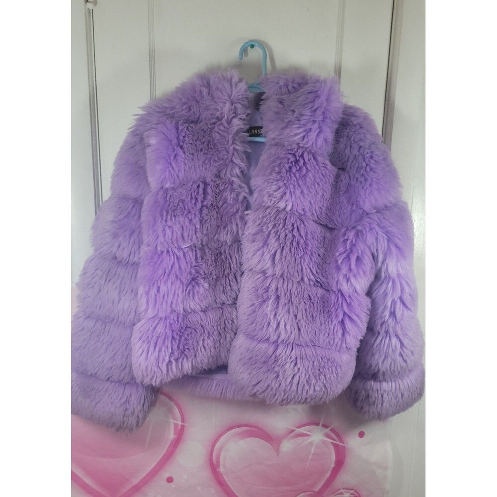 Lanshifei Purple Faux Fur Coat Shaggy Tiered Glam Streetwear Winter Jacket Sz M